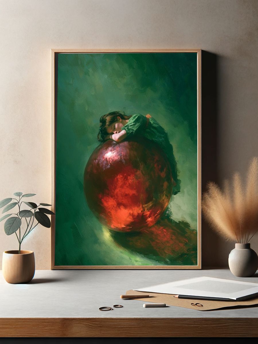 Dreaming Girl on Red Sphere Print. — room view 2