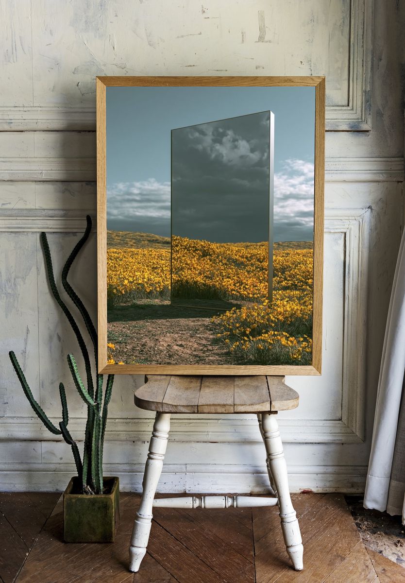 Mirror Field Surrealism Print. room preview