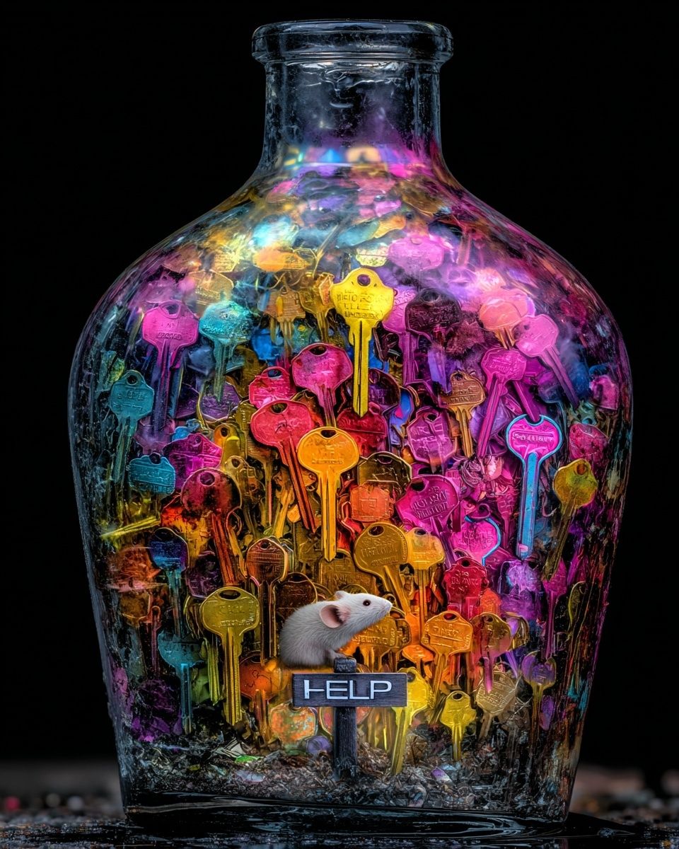 Keys in Bottle Surrealism Print. poster detail
