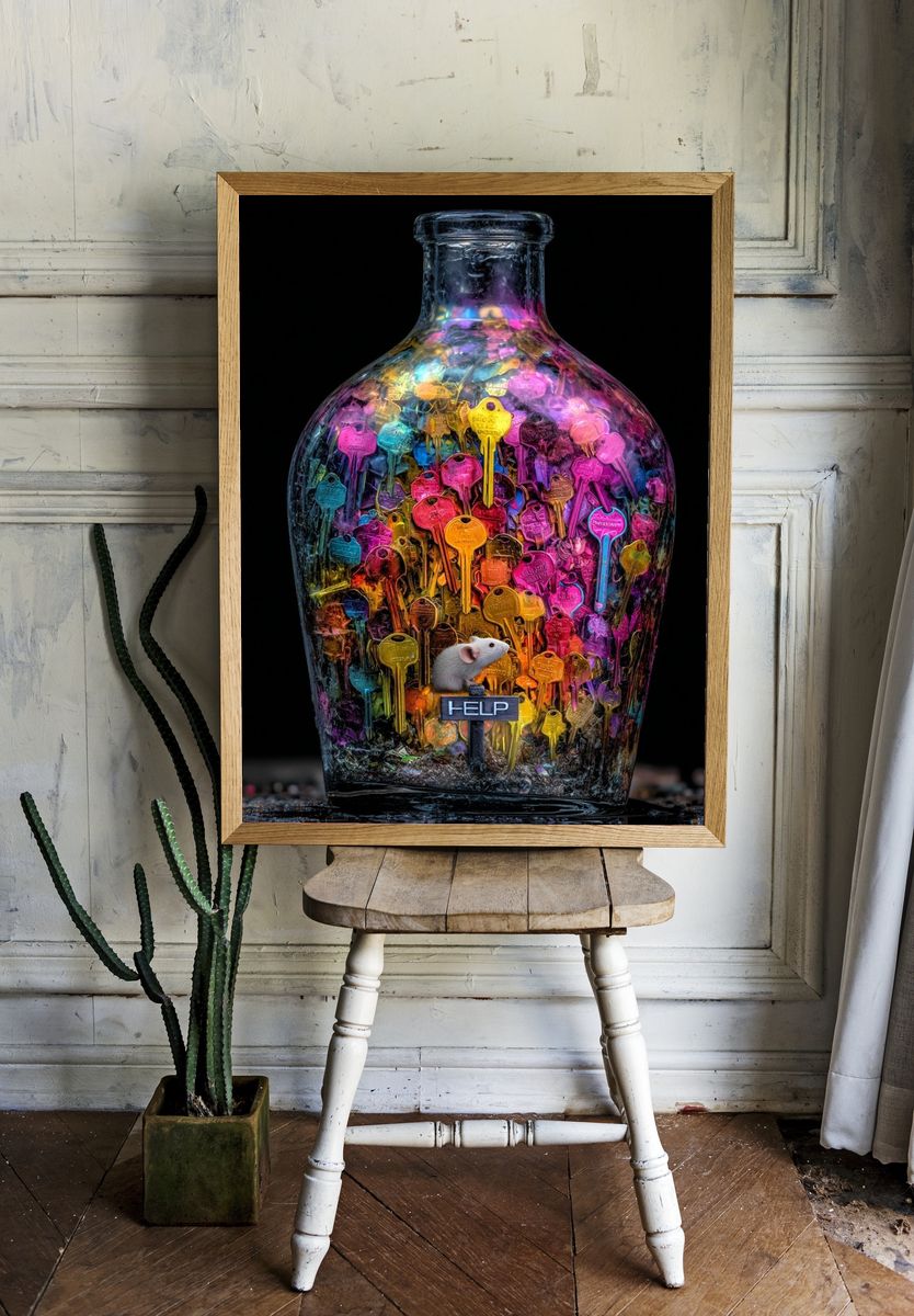 Keys in Bottle Surrealism Print. — room view 1