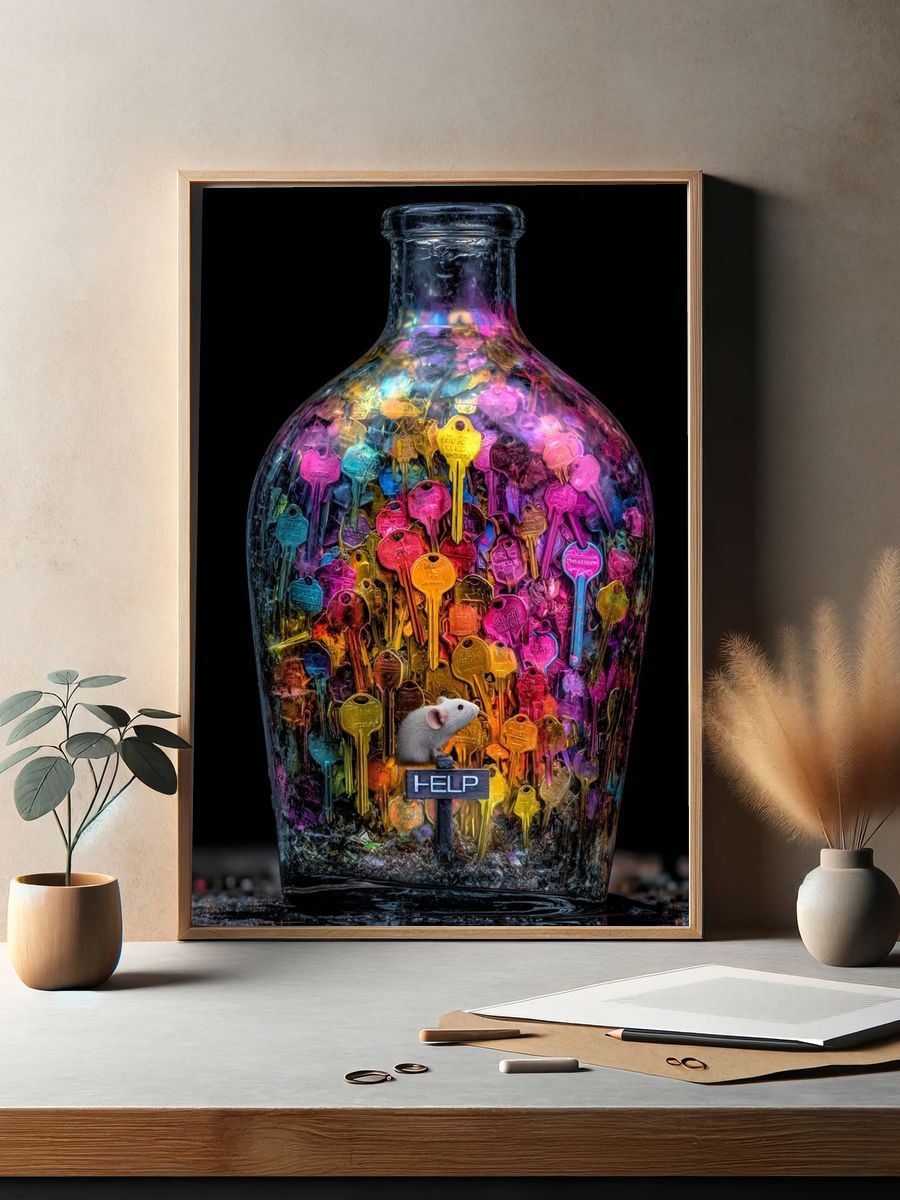 Keys in Bottle Surrealism Print. — room view 2