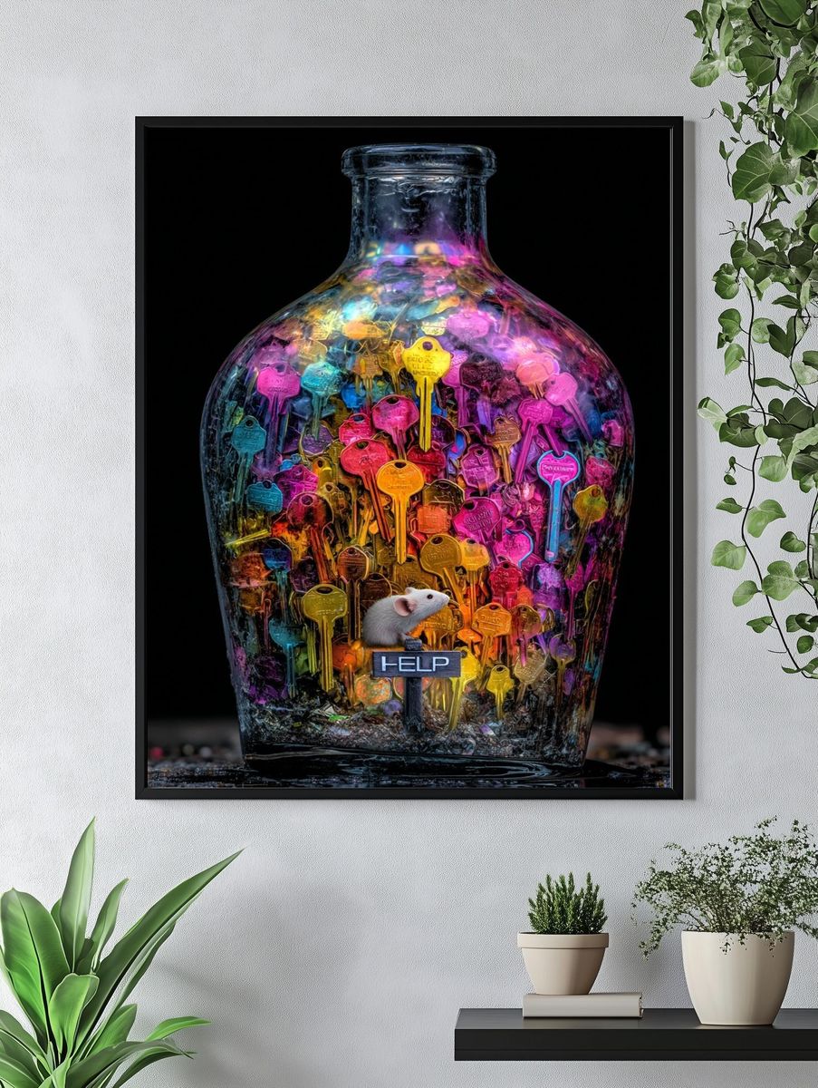 Keys in Bottle Surrealism Print. — room view 4