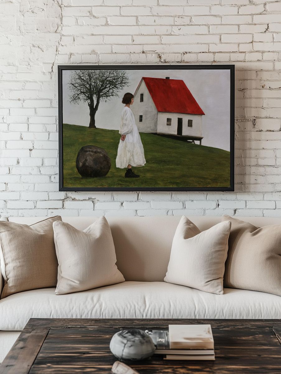 Surreal House and Figure Print. room preview