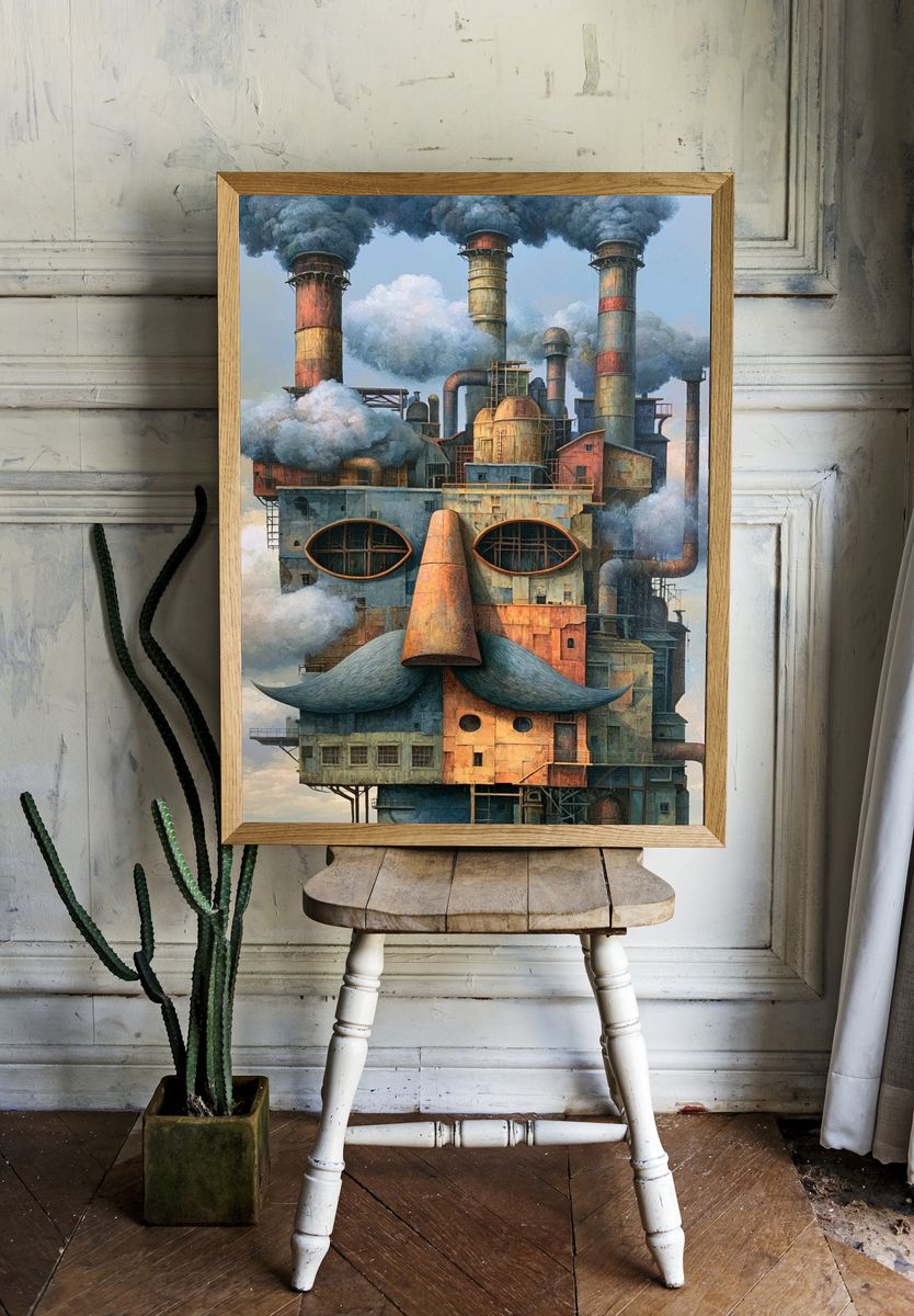 Industrial Face Surrealism Print. — room view 1