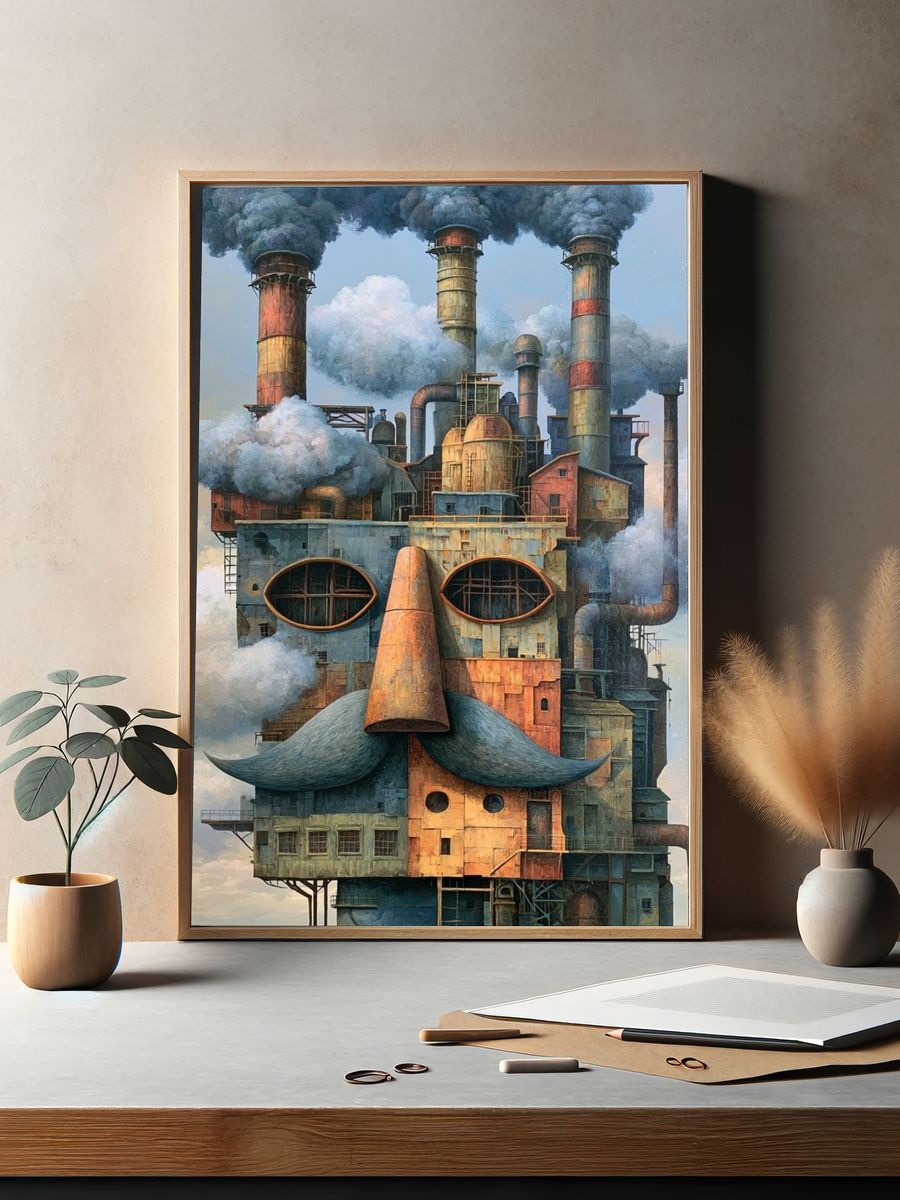 Industrial Face Surrealism Print. — room view 2