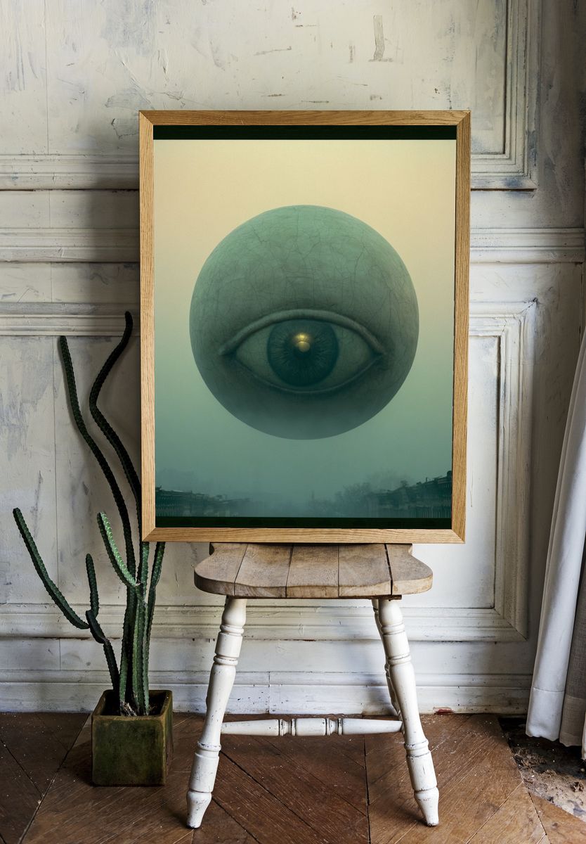 Surreal Floating Eye Print. room preview