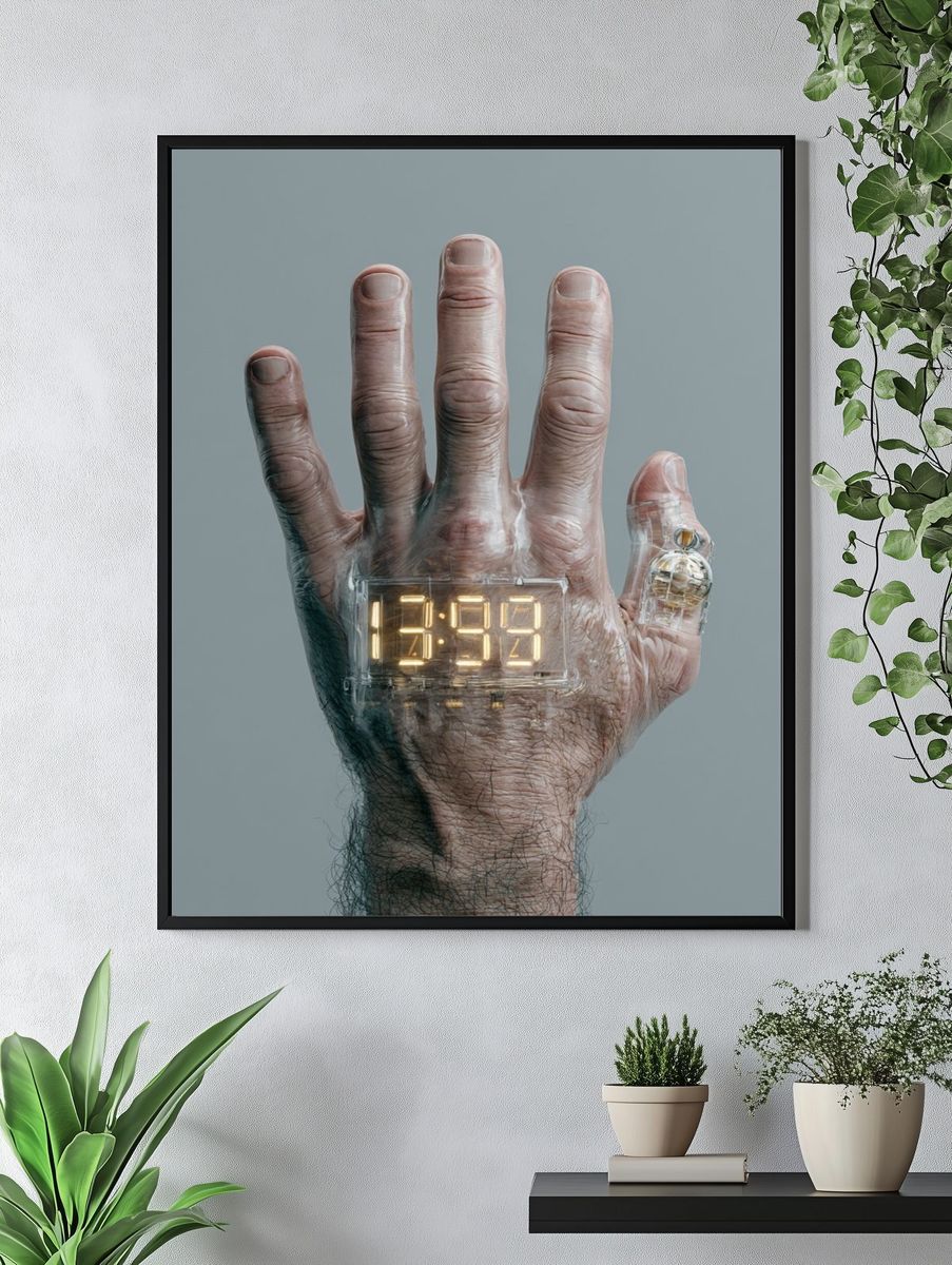 Digital Hand Clock Surrealism Print. — room view 4