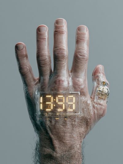 Digital Hand Clock Surrealism Print.