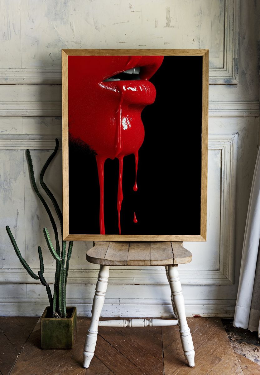 Crimson Lips Surreal Print. room preview