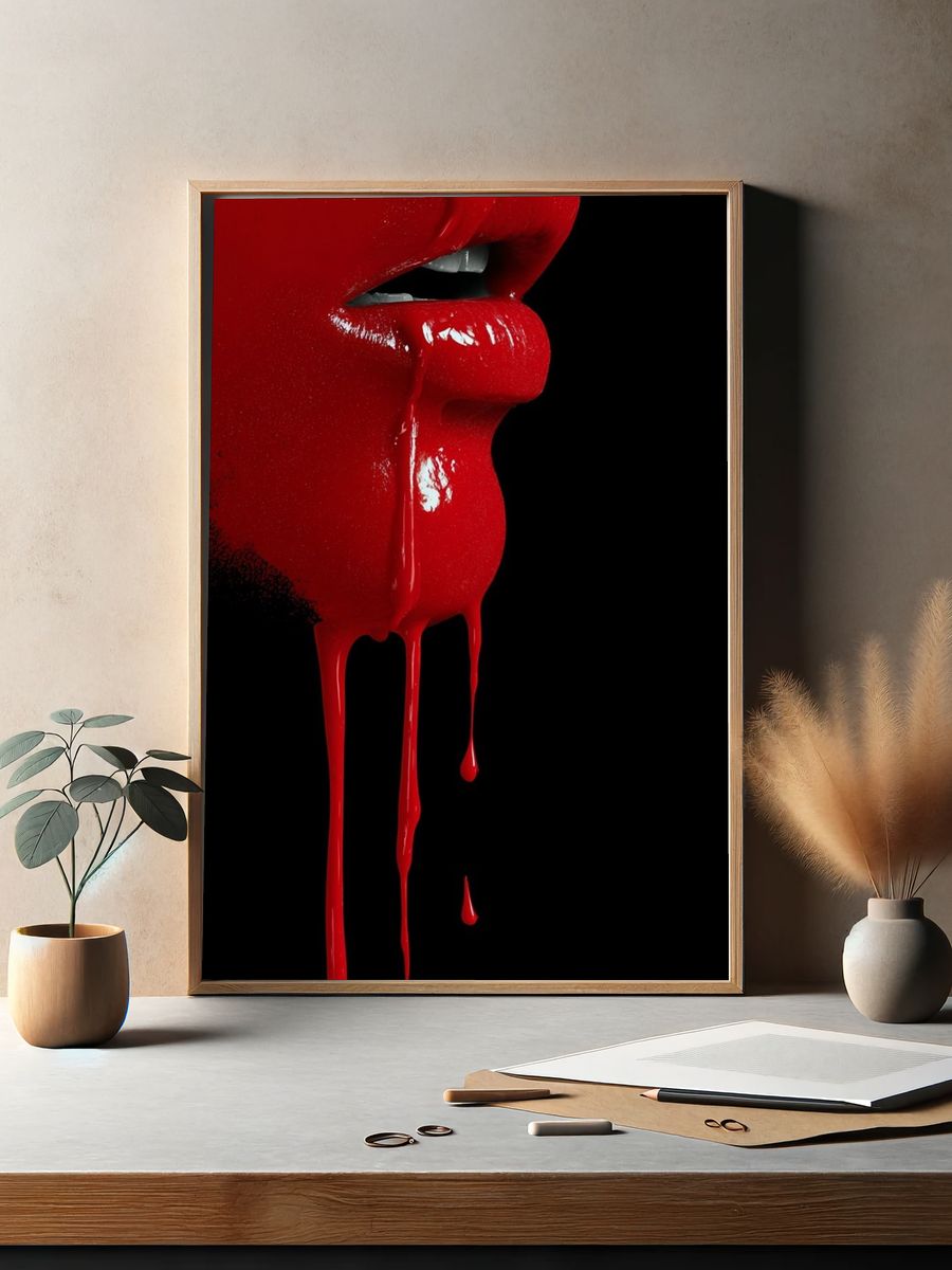 Crimson Lips Surreal Print. — room view 2