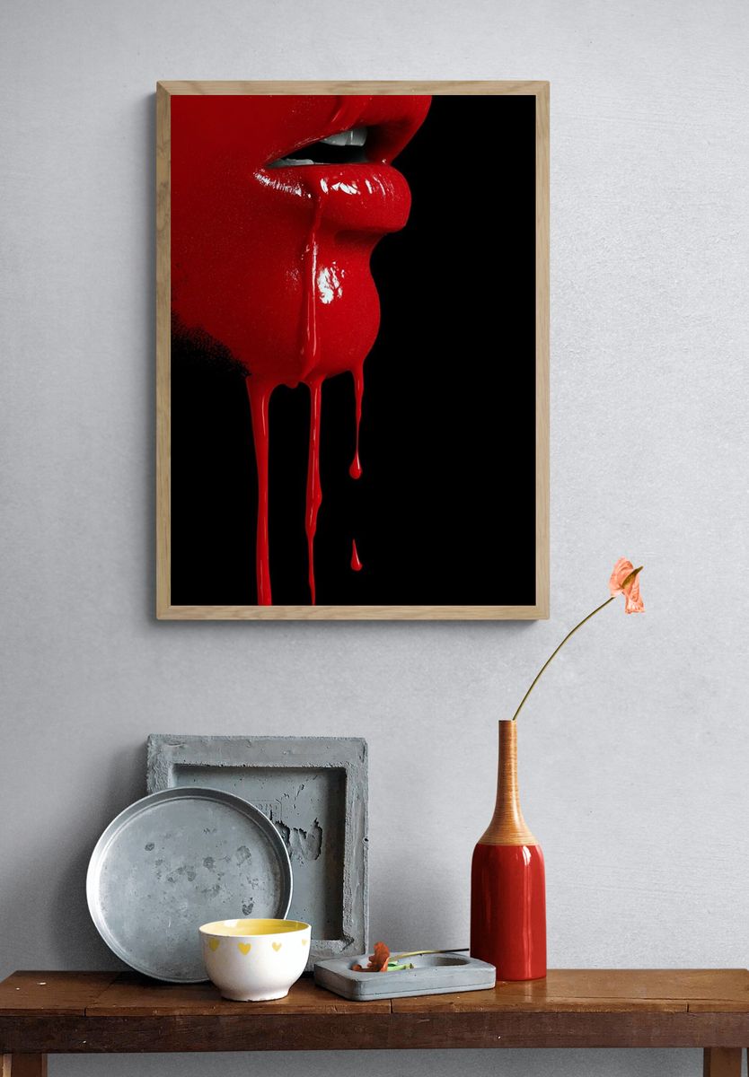 Crimson Lips Surreal Print. — room view 3