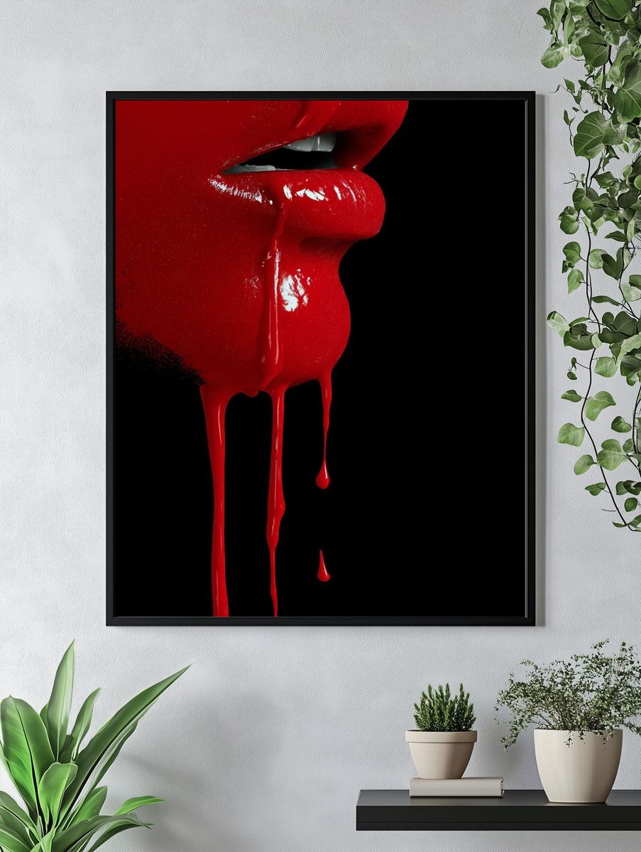 Crimson Lips Surreal Print. — room view 4