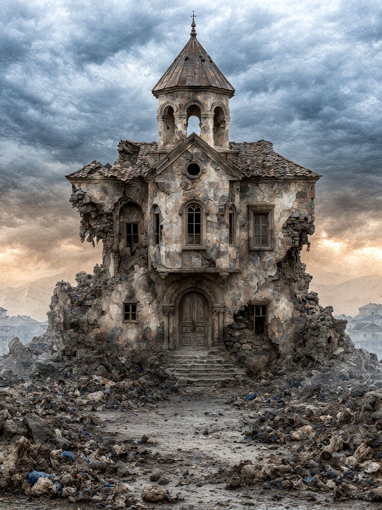 Ruined Stone House Surrealism Poster. poster detail