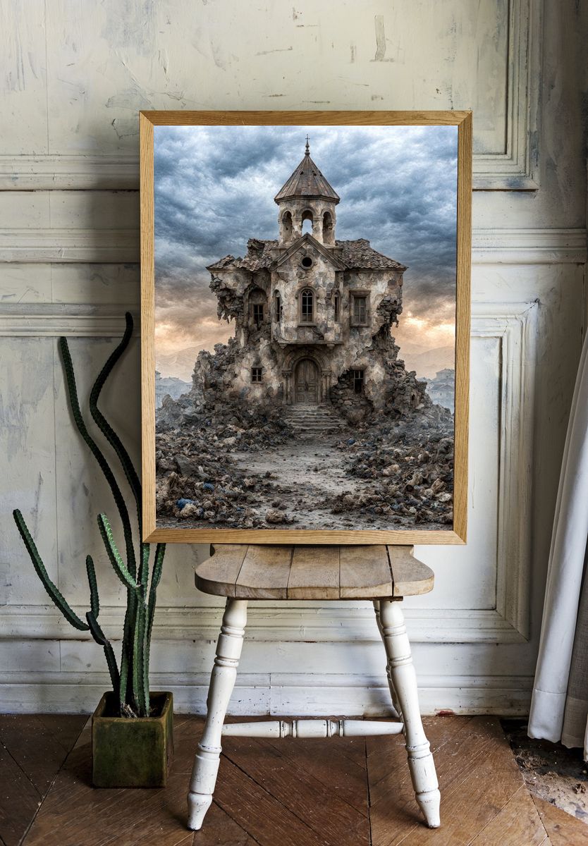 Ruined Stone House Surrealism Poster. room preview