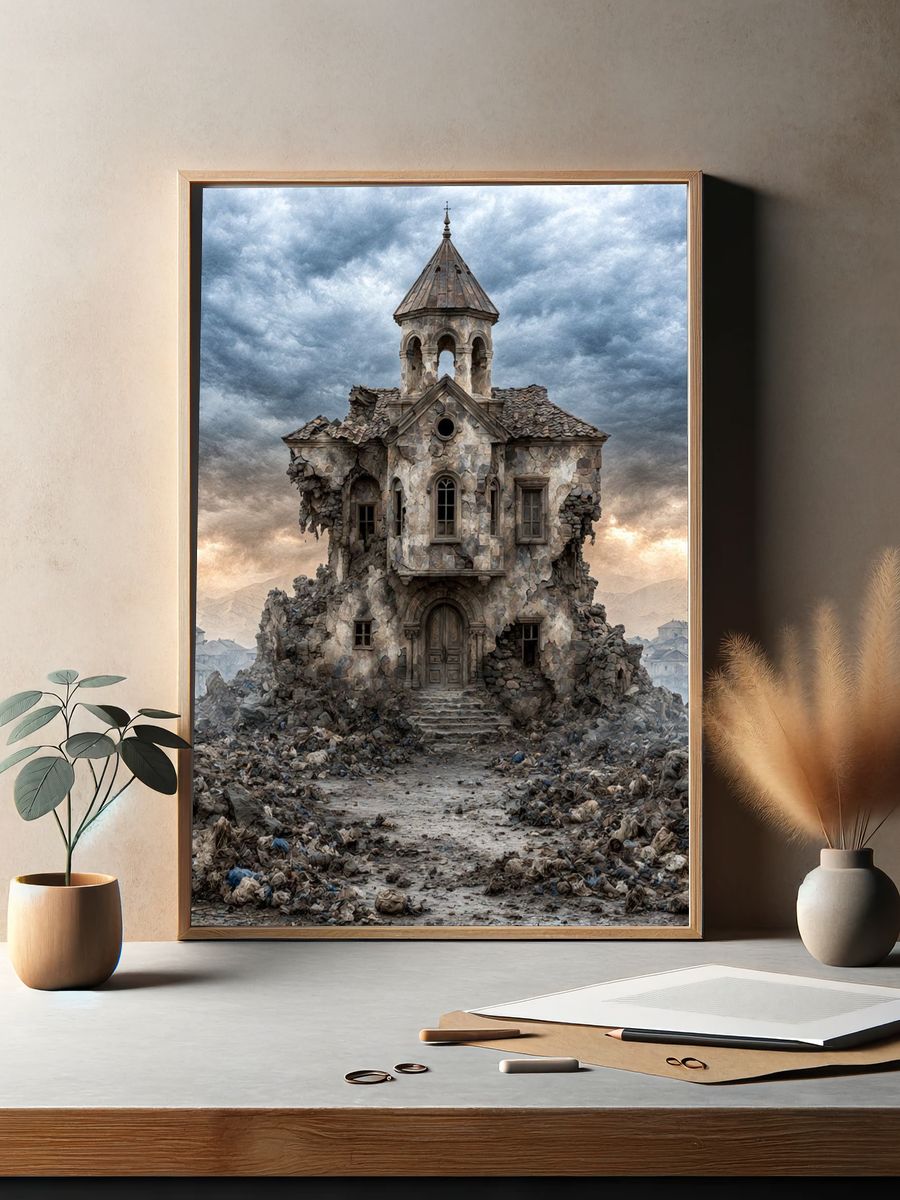 Ruined Stone House Surrealism Poster. — room view 2