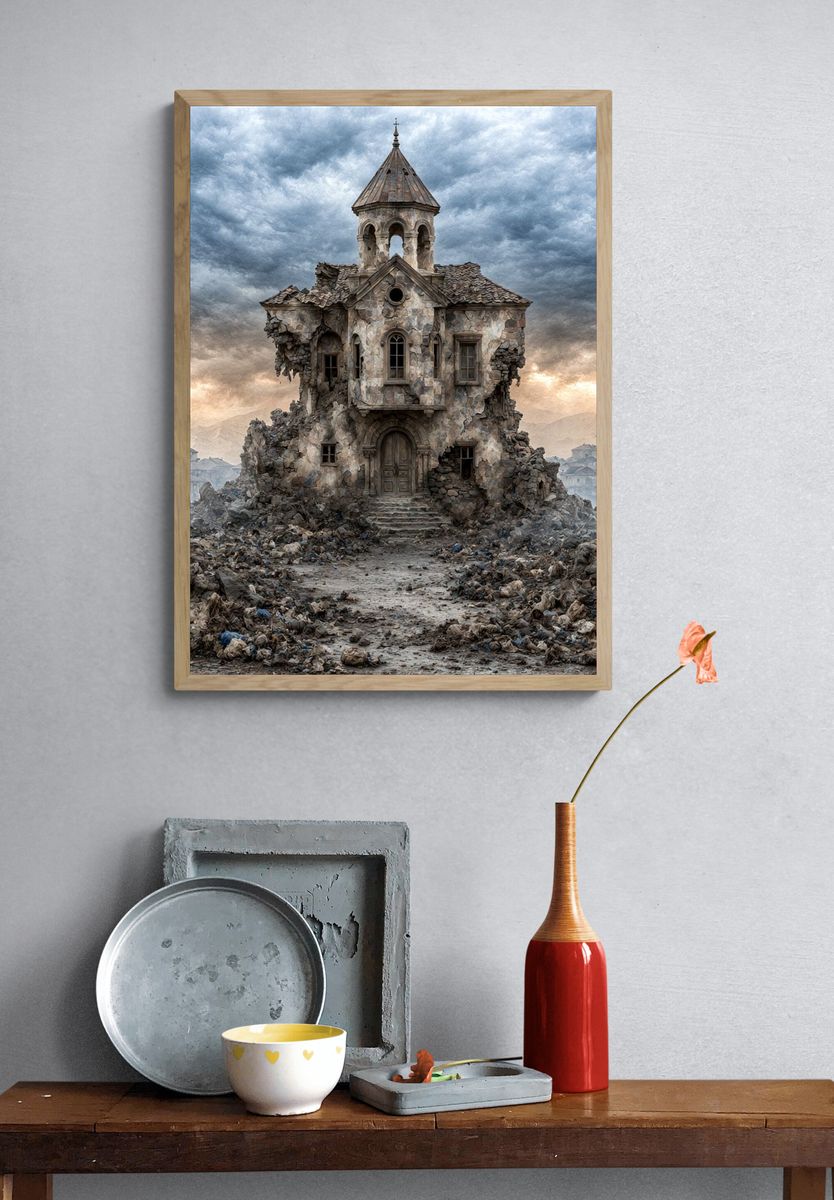 Ruined Stone House Surrealism Poster. — room view 3