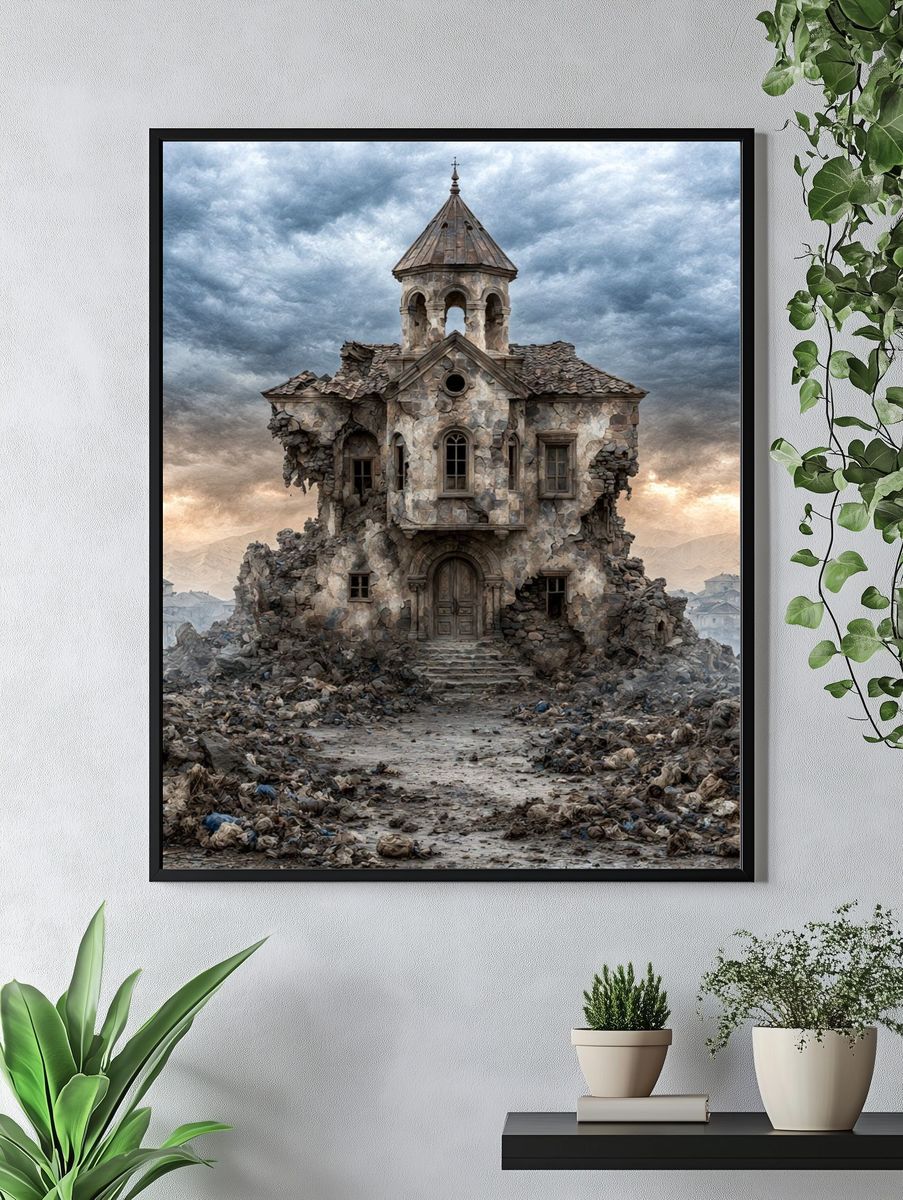 Ruined Stone House Surrealism Poster. — room view 4