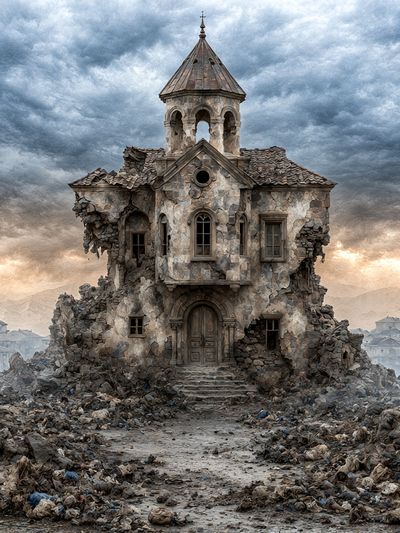 Ruined Stone House Surrealism Poster.