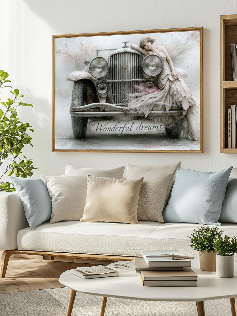 Wonderful Dreams Surreal Vintage Print. — room view 2