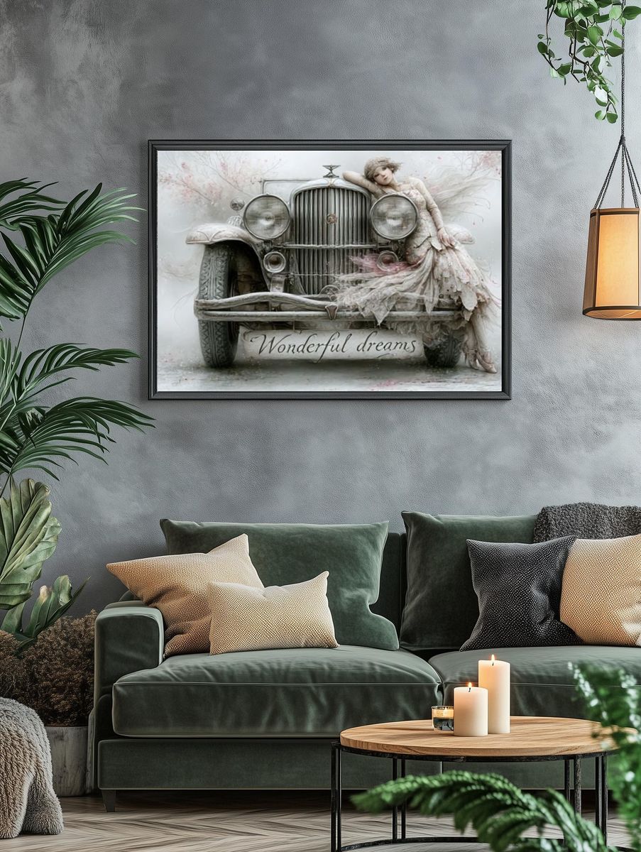 Wonderful Dreams Surreal Vintage Print. — room view 4