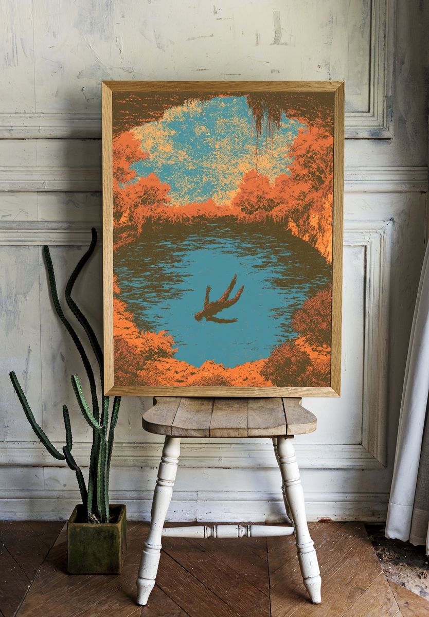 Cliffside Dive Surreal Print. room preview