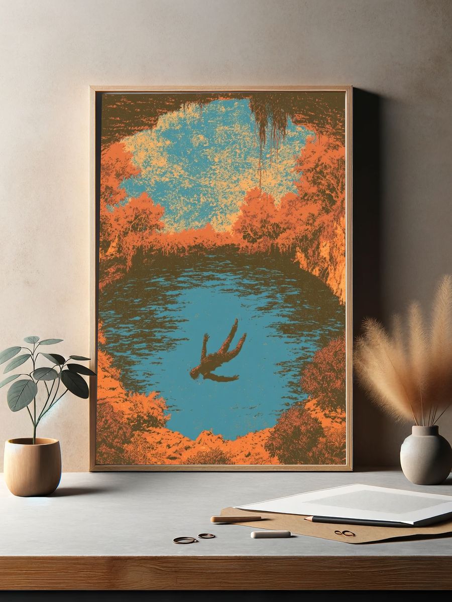 Cliffside Dive Surreal Print. — room view 2