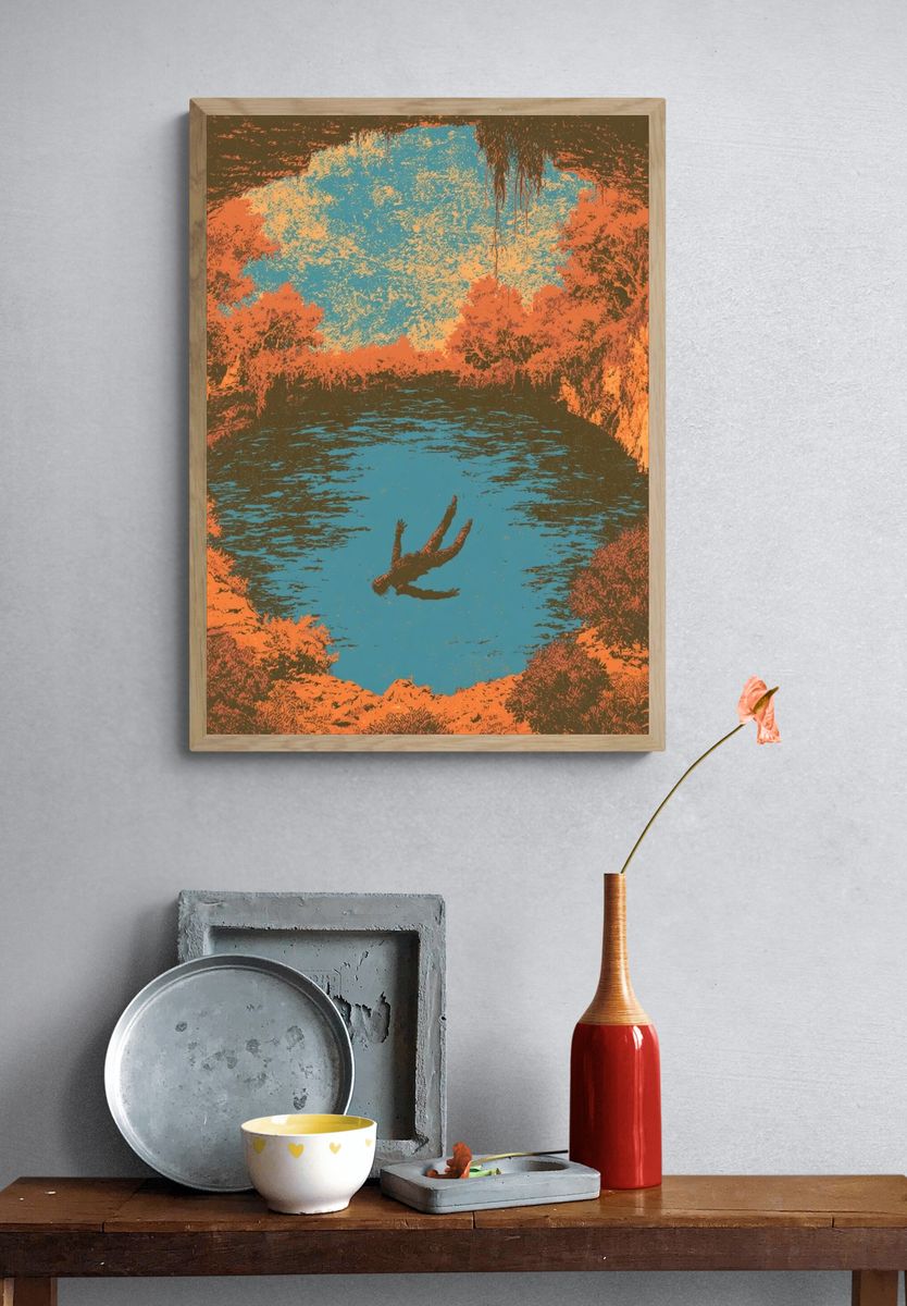 Cliffside Dive Surreal Print. — room view 3