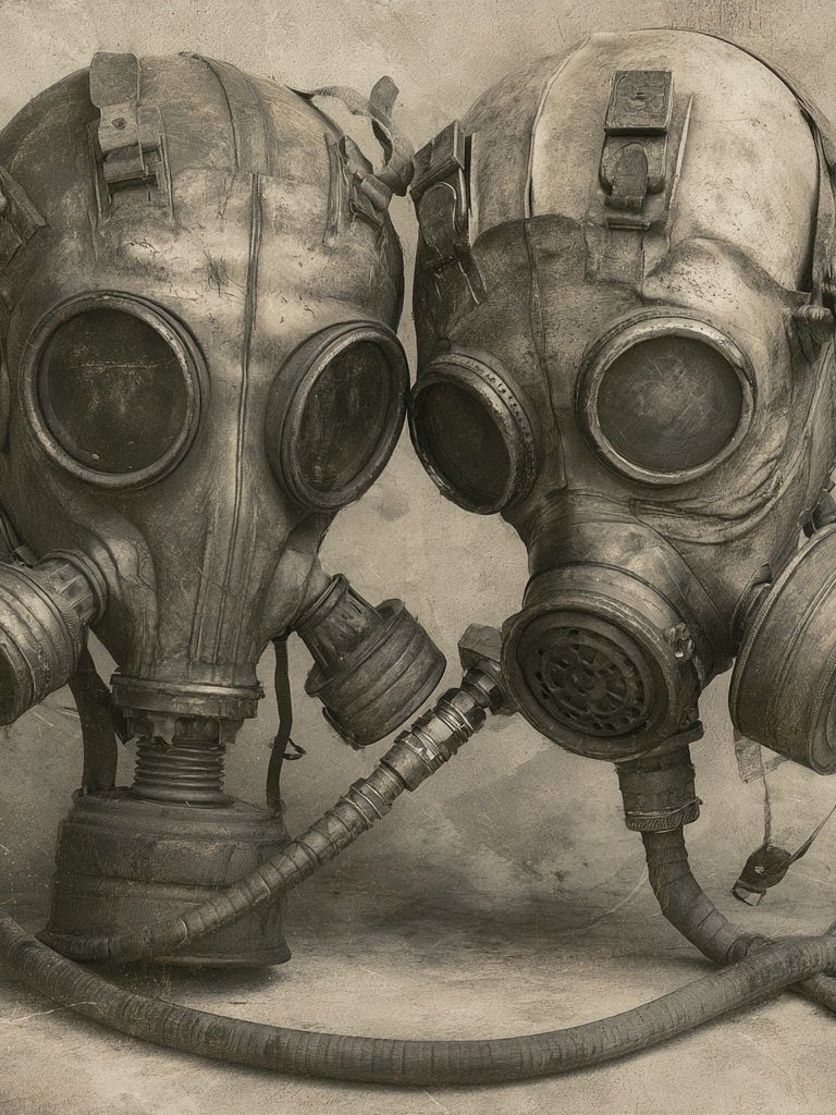 Gas Mask Duo Surrealism Print. poster — fine-art art