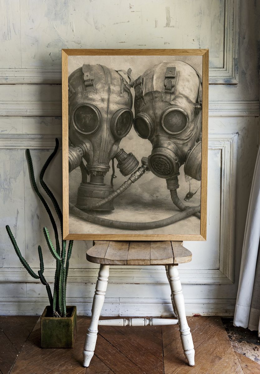 Gas Mask Duo Surrealism Print. — room view 1