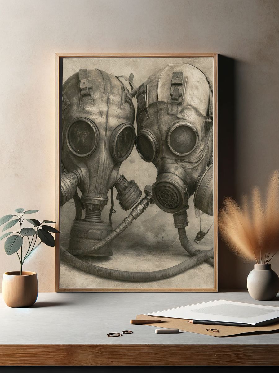 Gas Mask Duo Surrealism Print. — room view 2