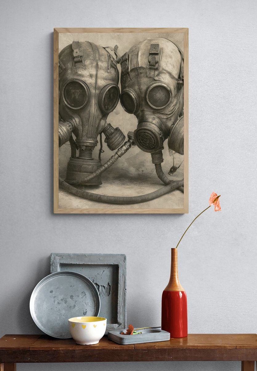 Gas Mask Duo Surrealism Print. — room view 3