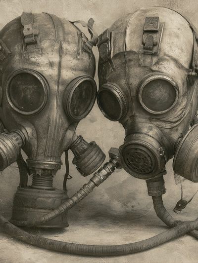 Gas Mask Duo Surrealism Print. poster