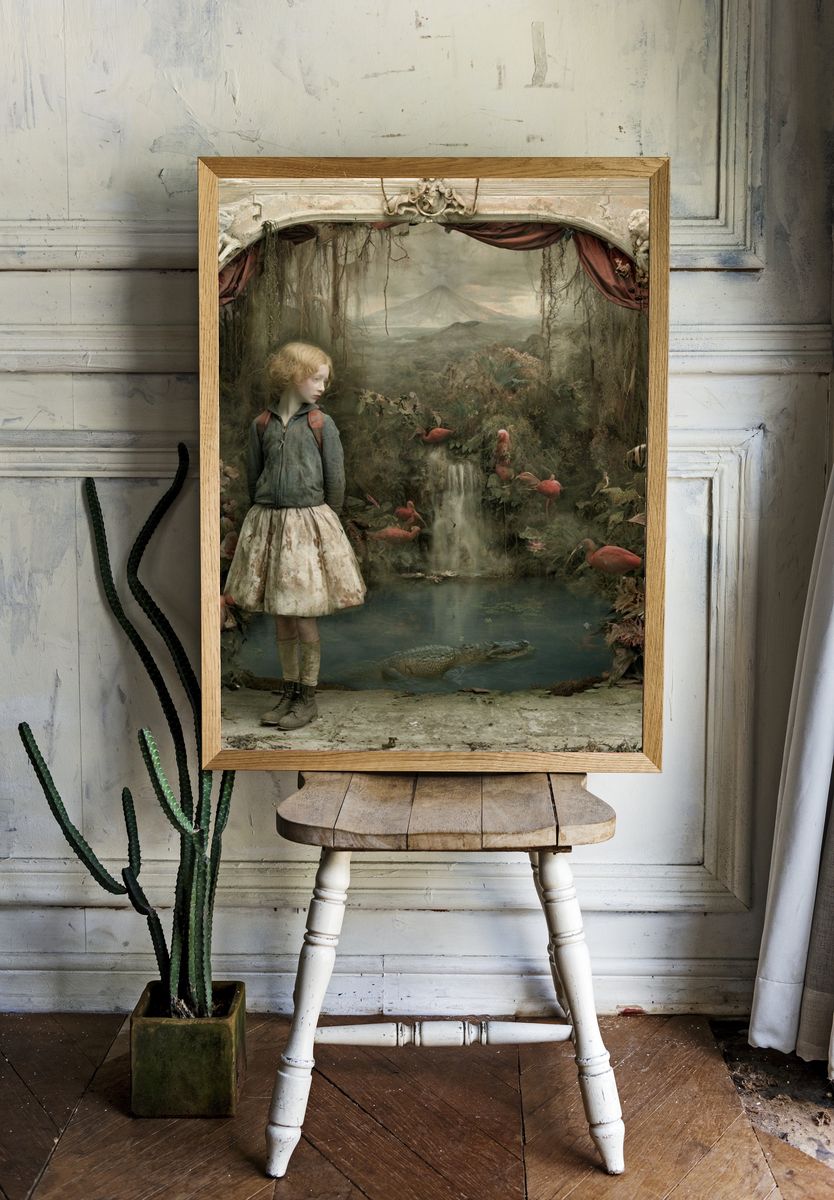 Surreal Girl in Jungle Print. room preview