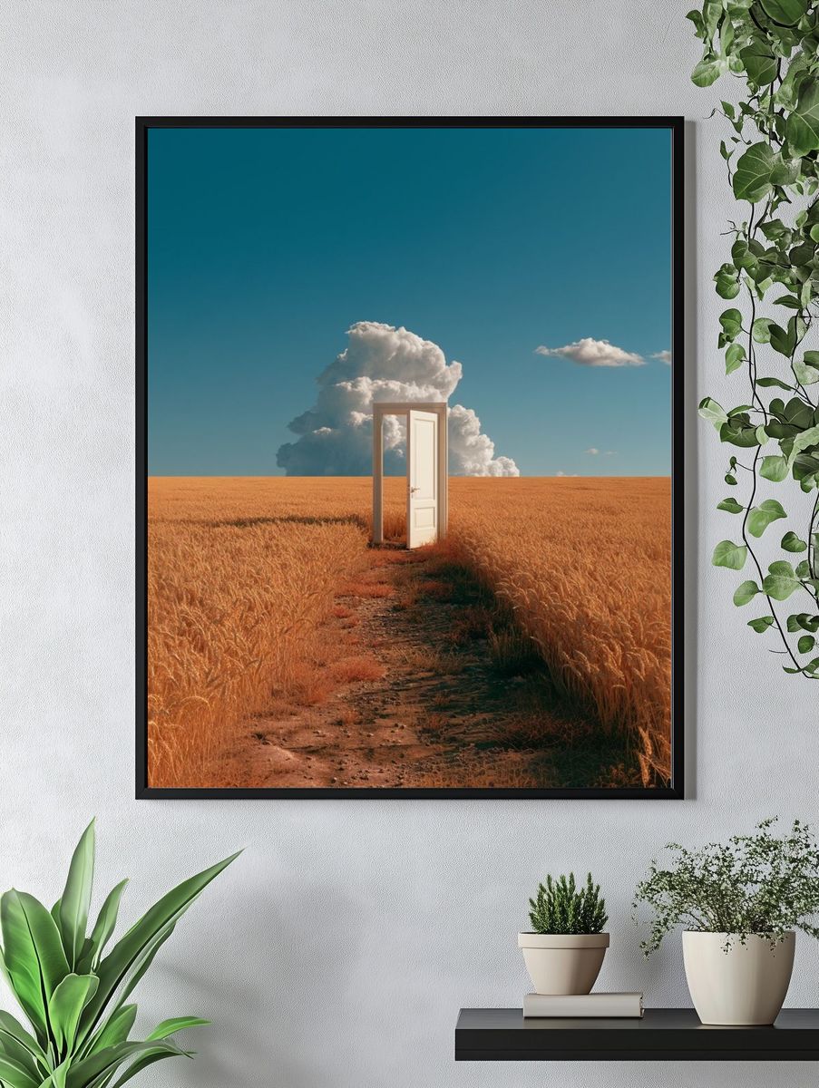 Surreal Door in Wheat Field Print. — room view 4