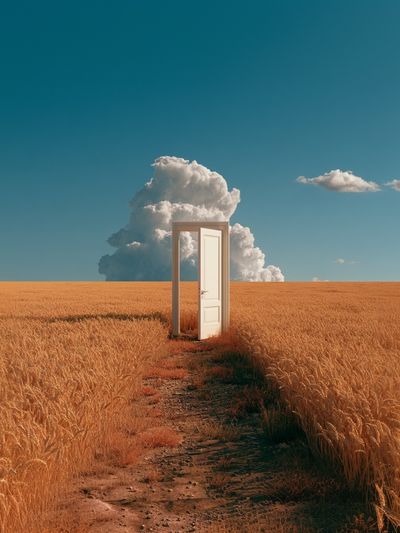 Surreal Door in Wheat Field Print.