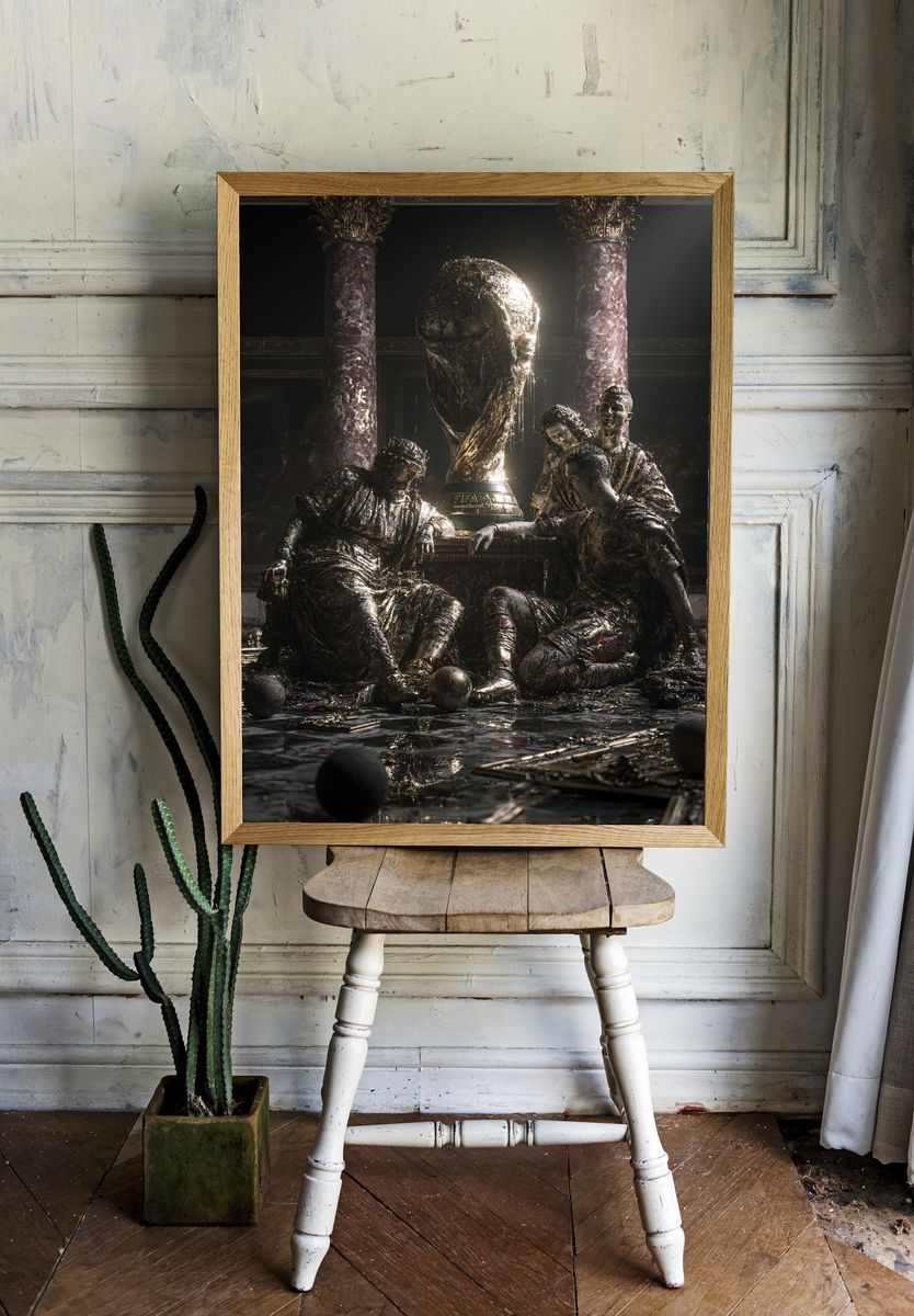 Golden Trophy Hall Surrealism Poster. room preview