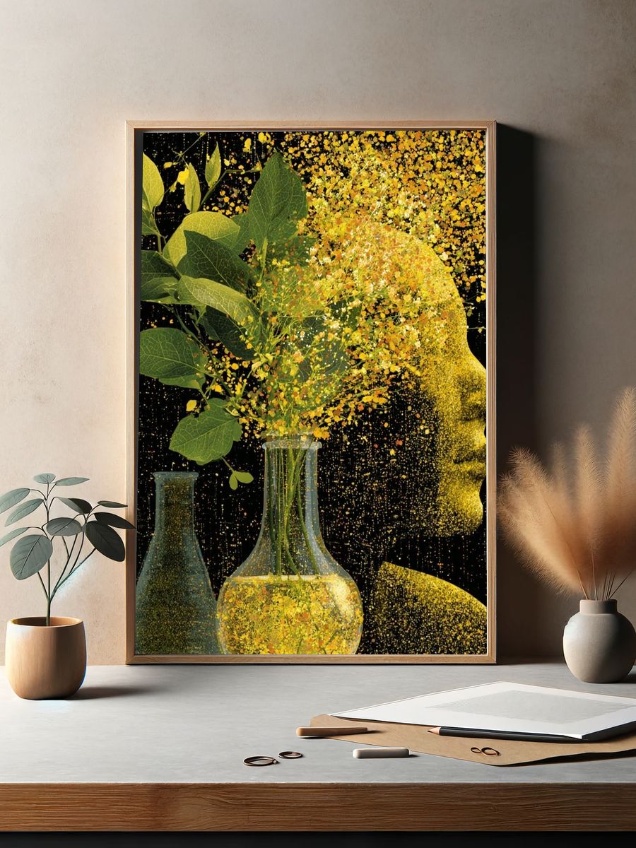 Botanical Face Silhouette Print. — room view 2