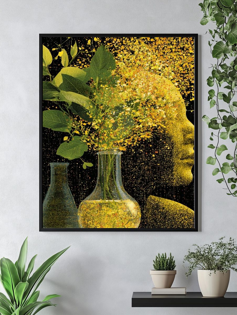 Botanical Face Silhouette Print. — room view 4