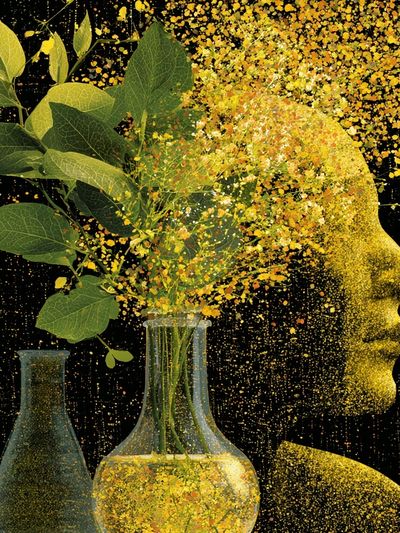 Botanical Face Silhouette Print.