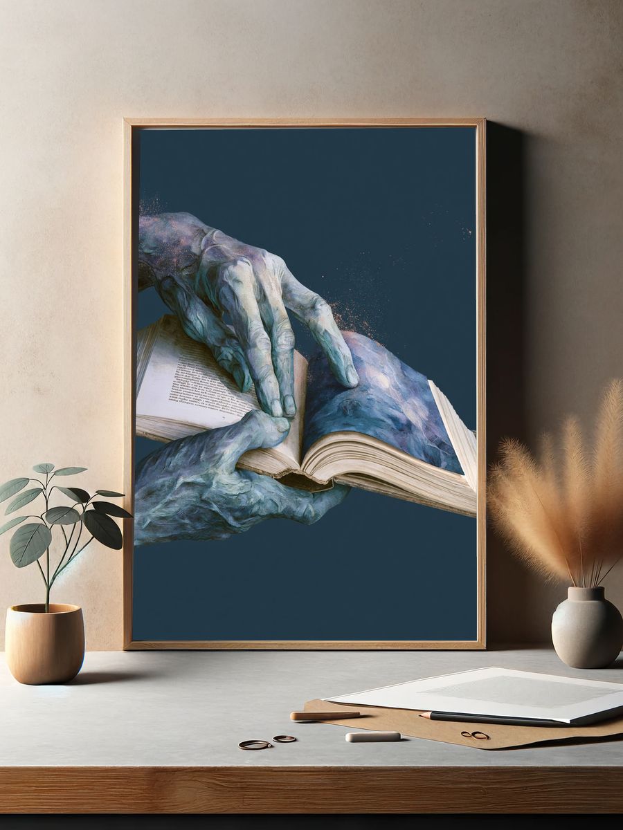 Surreal Hands and Book Print. — room view 2