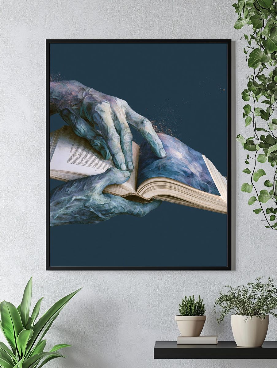 Surreal Hands and Book Print. — room view 4