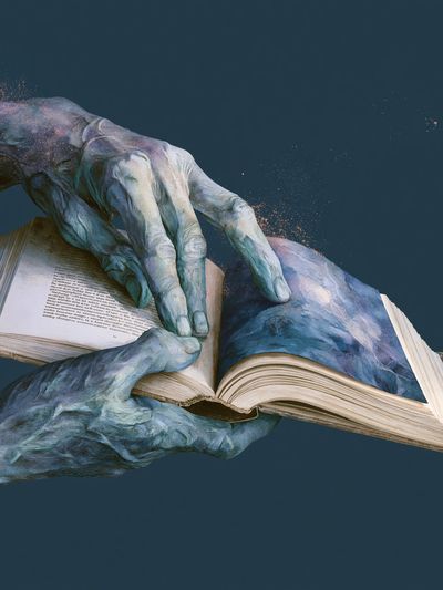 Surreal Hands and Book Print.