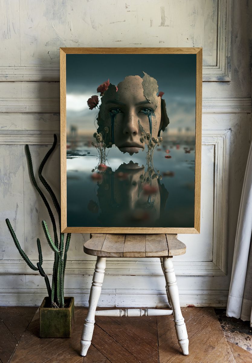 Surreal Tearful Portrait Print. — room view 1