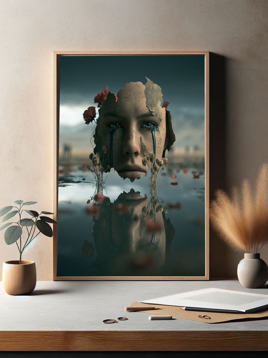 Surreal Tearful Portrait Print. — room view 2
