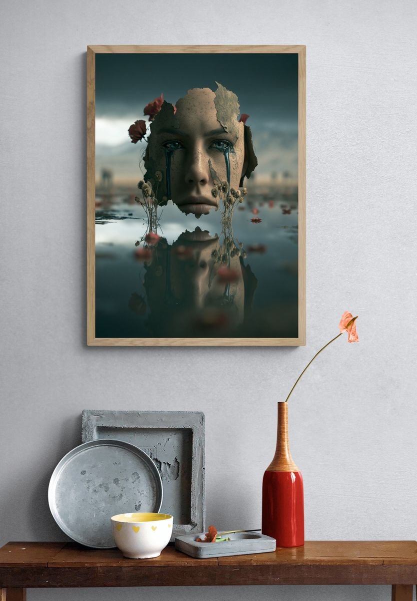 Surreal Tearful Portrait Print. — room view 3