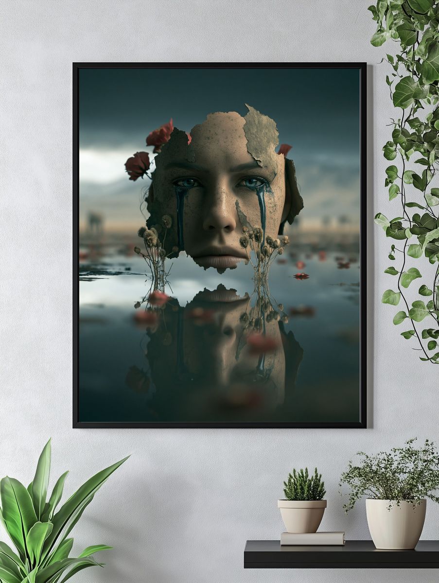 Surreal Tearful Portrait Print. — room view 4