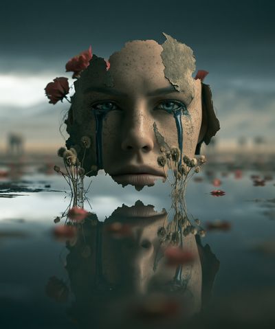 Surreal Tearful Portrait Print.
