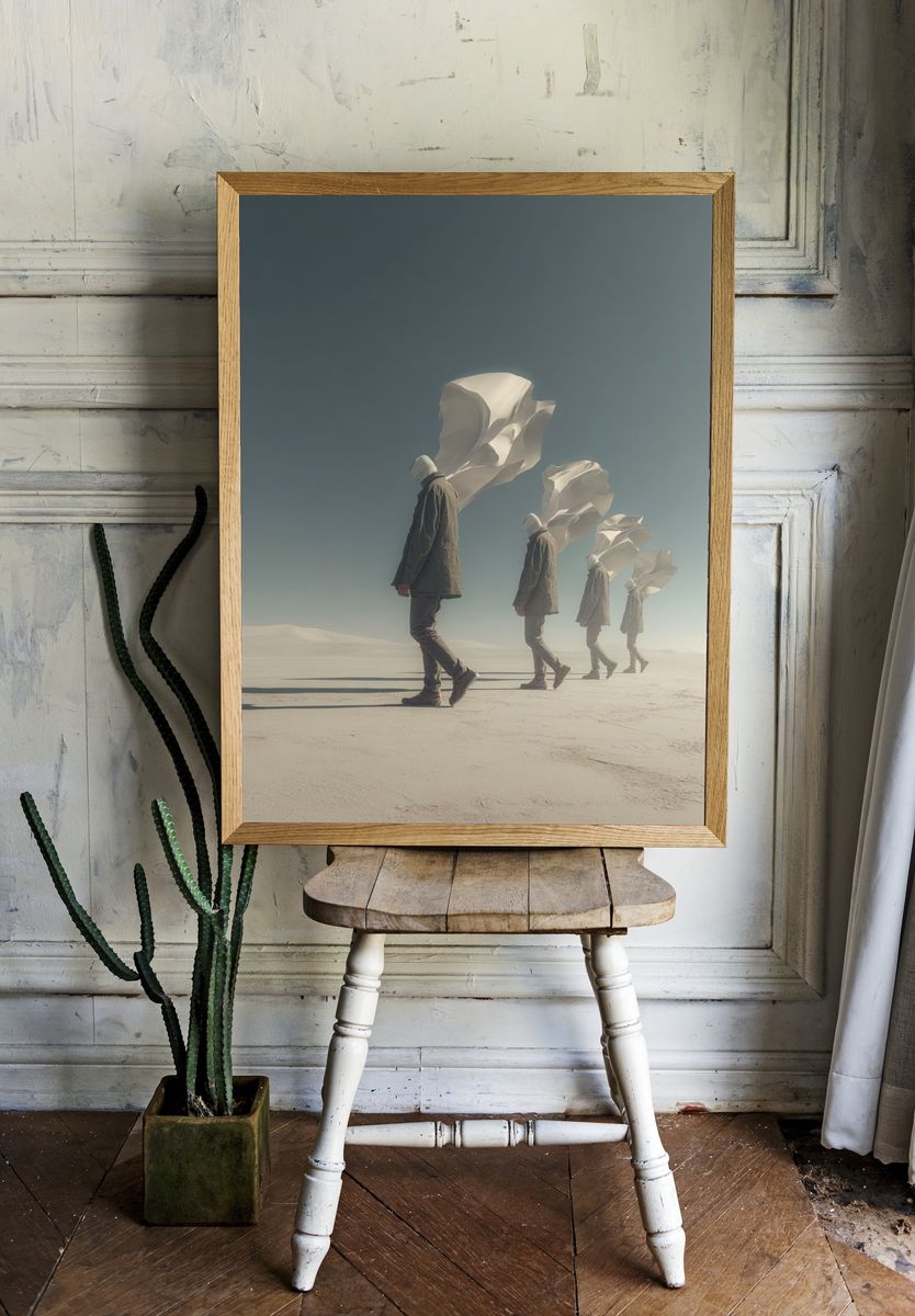 Desert Figures Surrealism Print. room preview