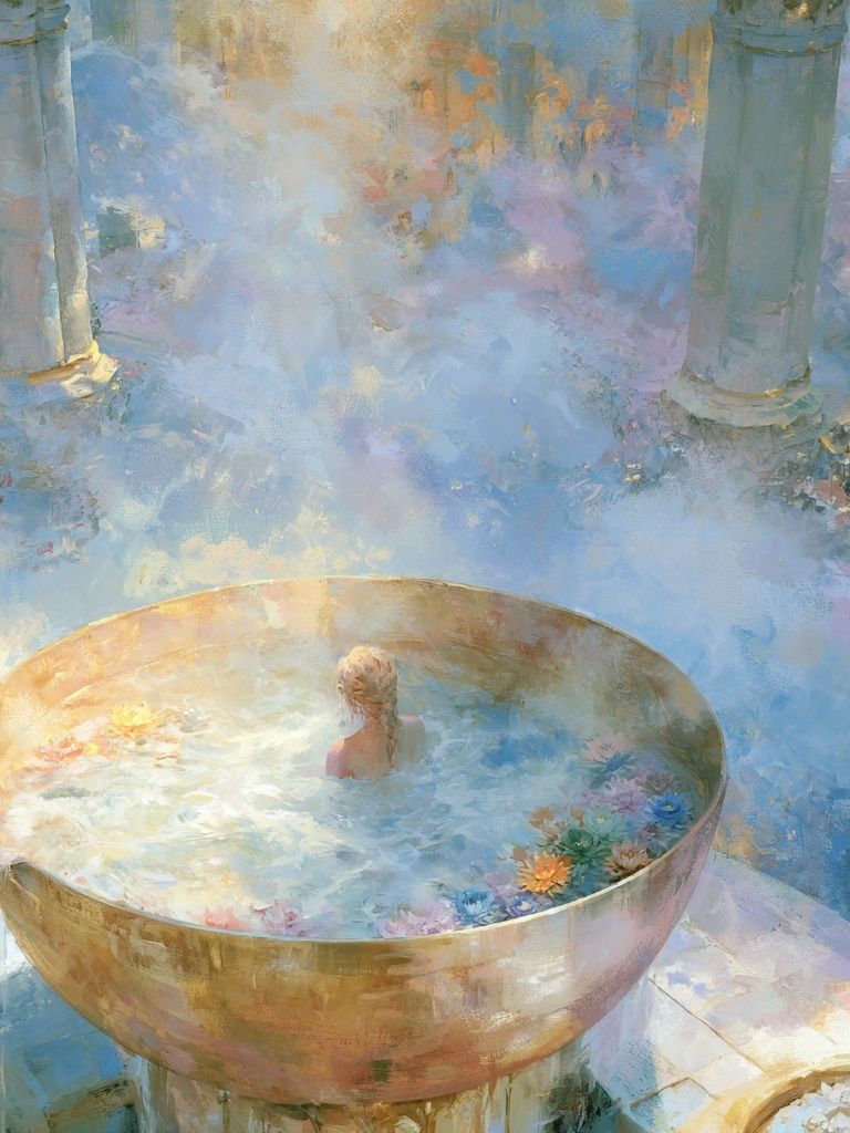 Dreamy Bathhouse Surrealism Print. poster detail