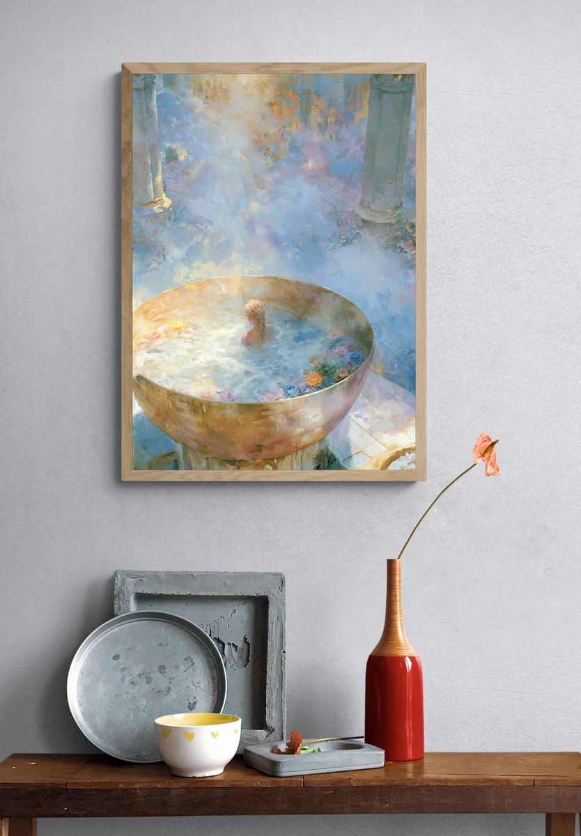 Dreamy Bathhouse Surrealism Print. — room view 3